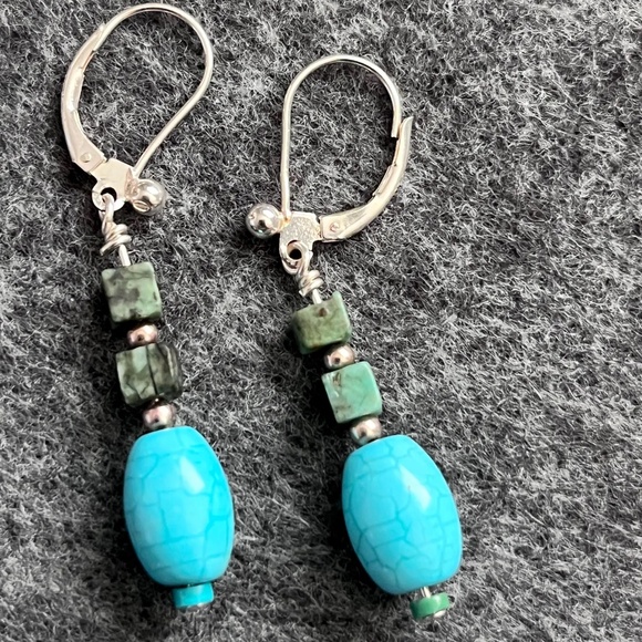 Turquoise and Sterling Silver Dangle Earrings - Picture 2 of 5
